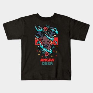 Angry Deer Illustration Hand Drawn Kids T-Shirt